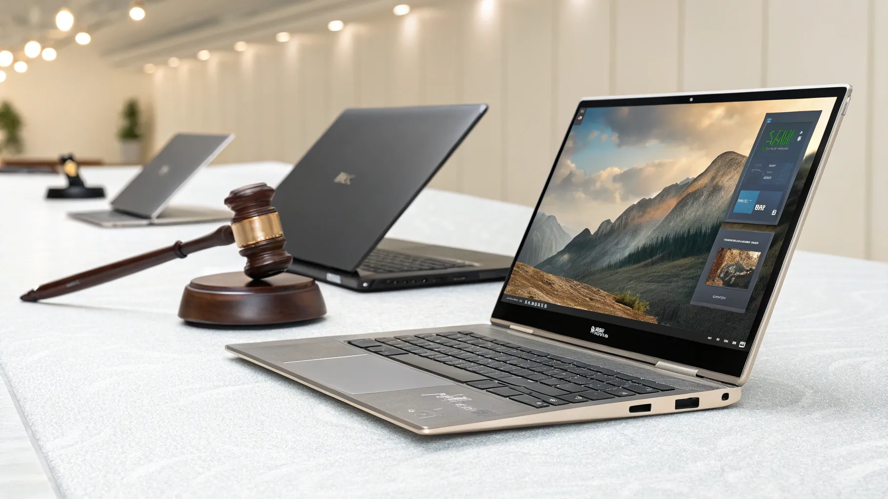 Police Impound Lap Tops in various conditions set for auction in a clean environment.