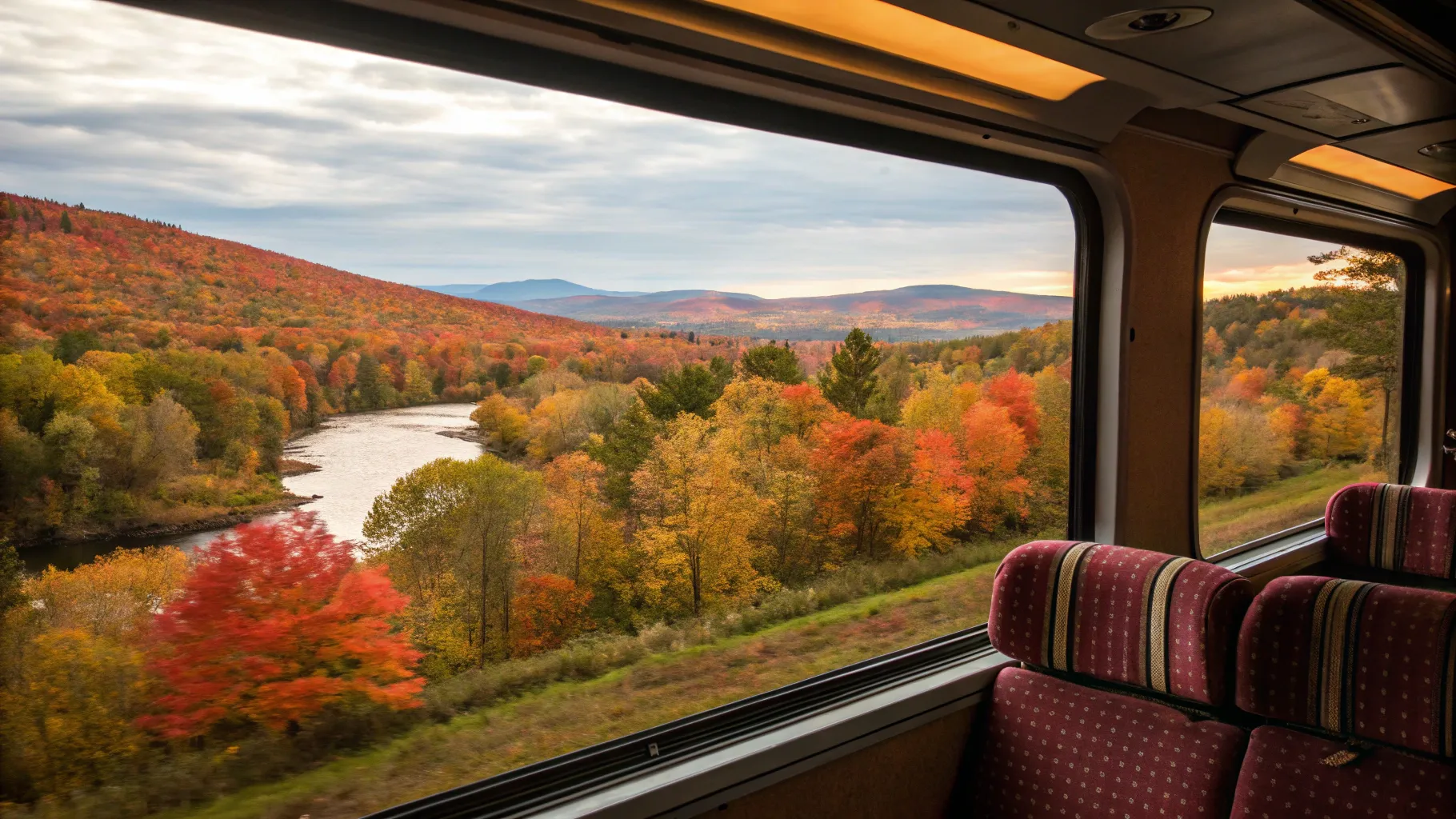 Washington DC to Vermont train tours feature vibrant autumn landscapes.