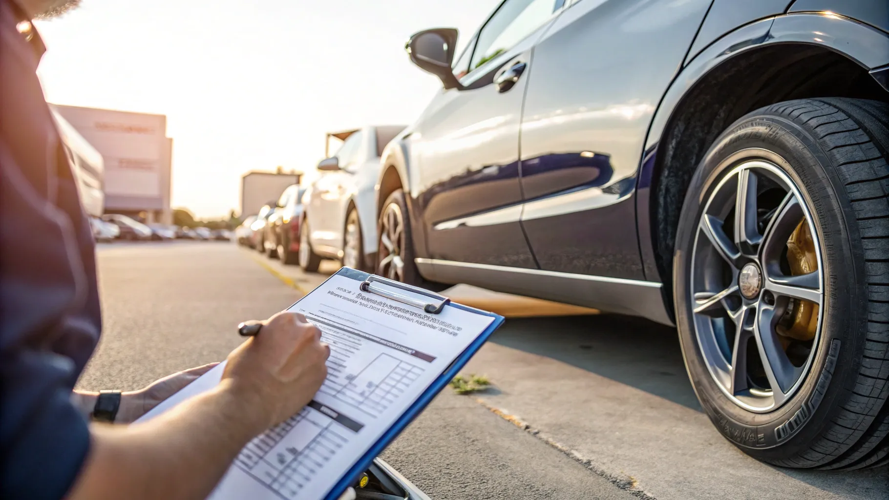 lease return inspections cost assessed on a vehicle with an inspection report visible.