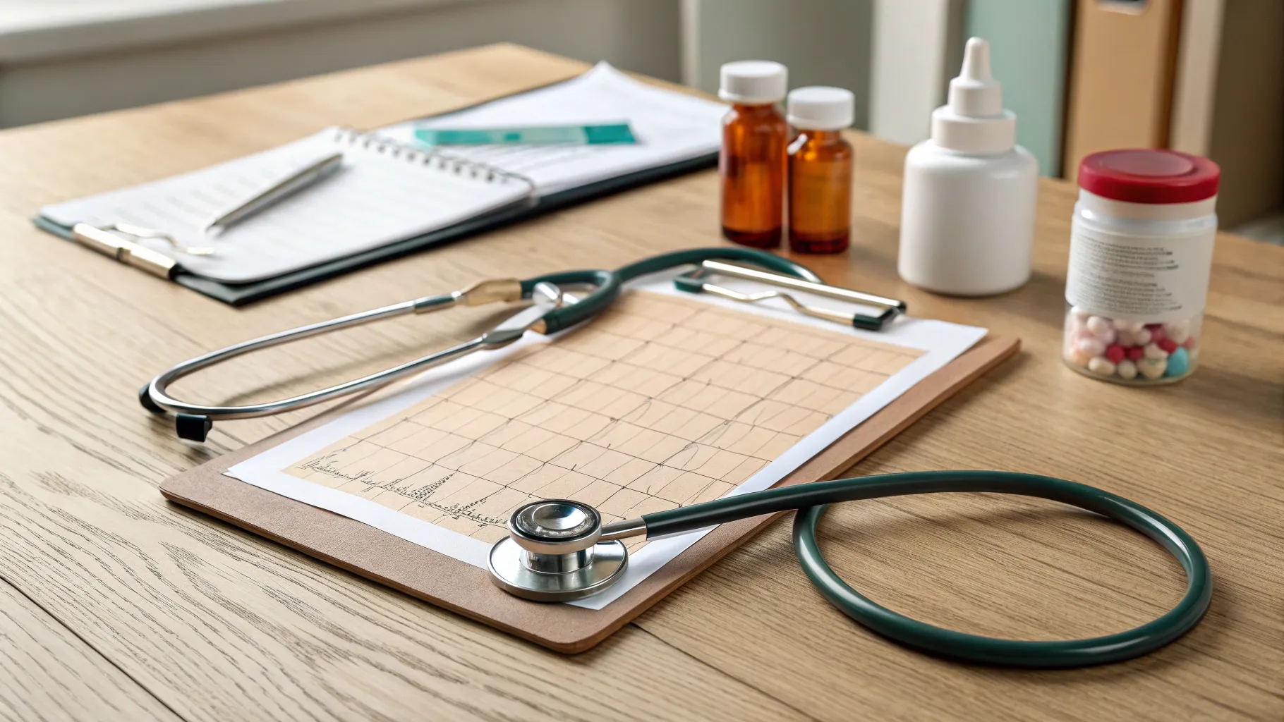 Main and Urgent Symptoms of a Stroke highlighted with medical tools and examination materials.