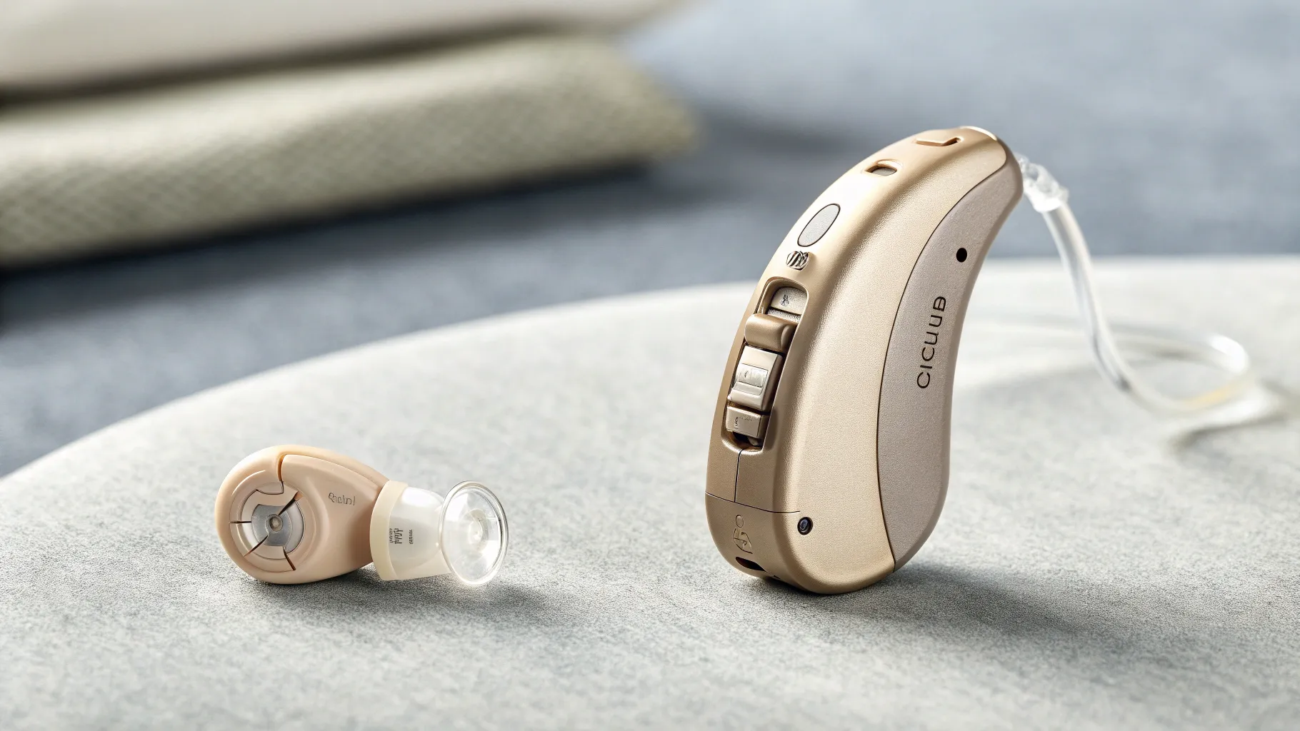 A macro photo of nearly invisible hearing aids showcasing their small size.