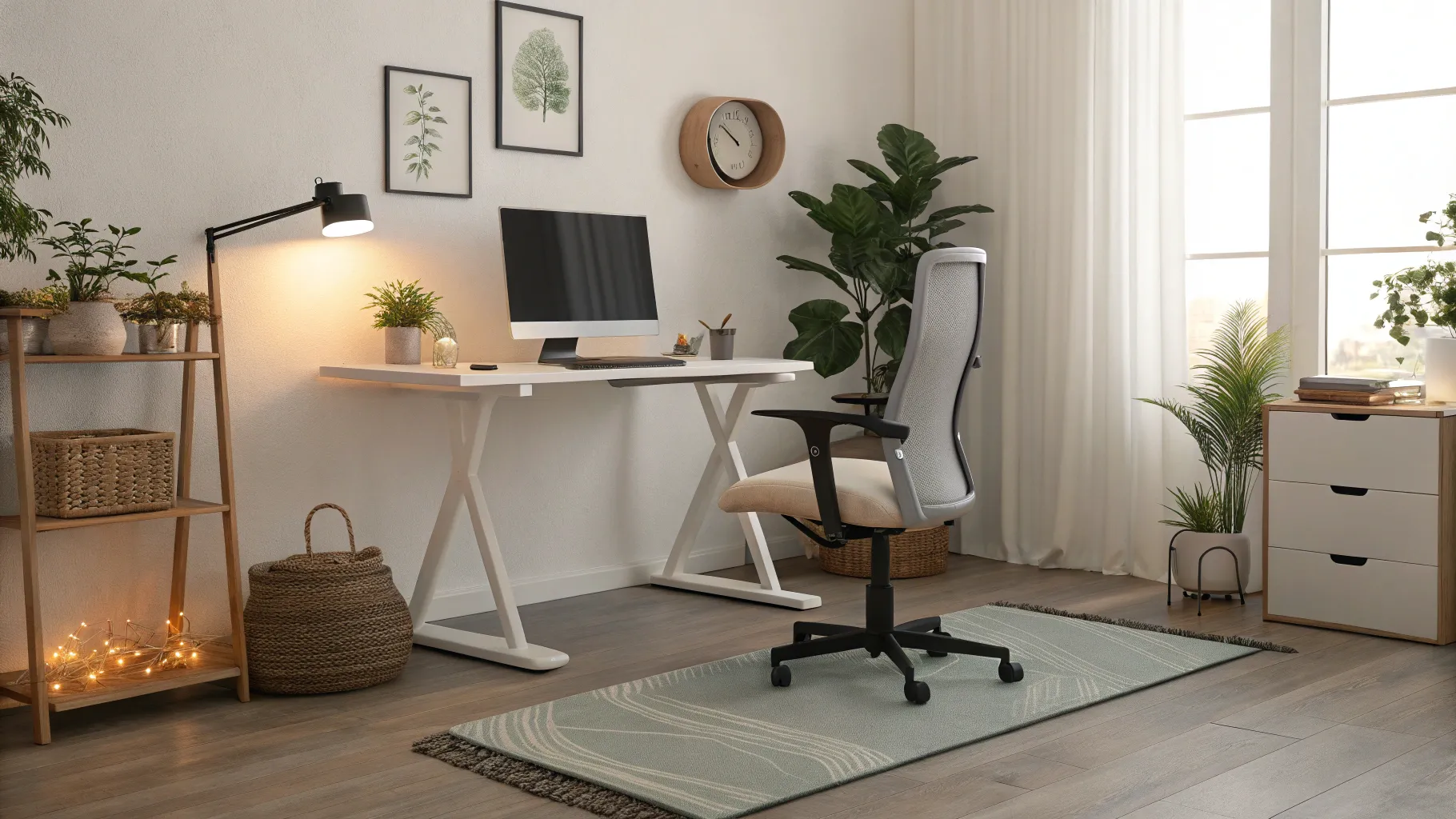 Common Causes of Neck Tightness: An ergonomic office with yoga mat for wellness and comfort.