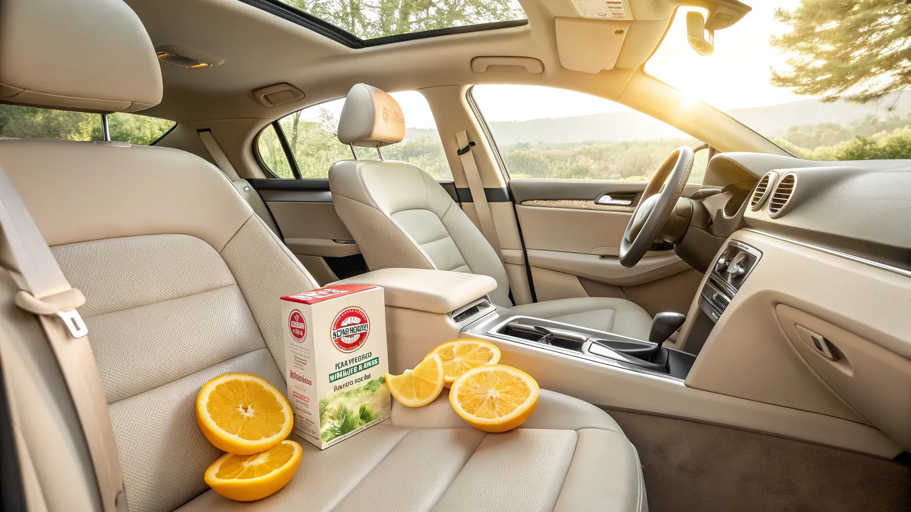 Ways to remove stubborn car odors with a fresh, inviting car interior full of details.
