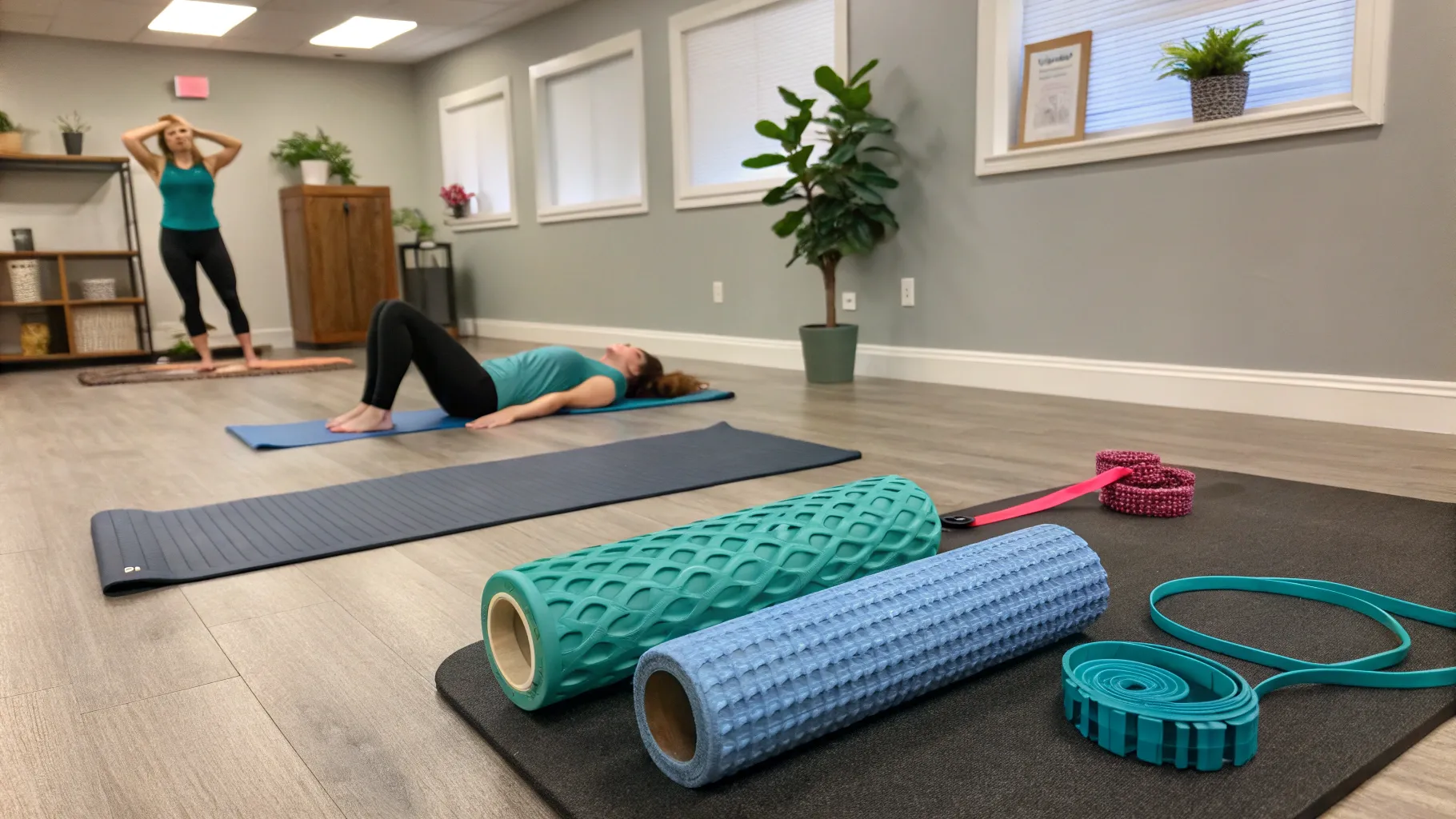 5 Exercises for Young Adults With Sciatica in a peaceful indoor fitness environment.