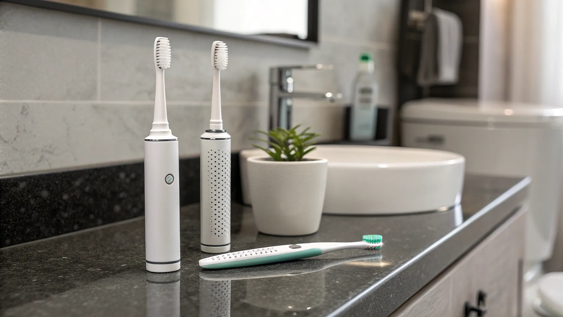 Should you store your toothbrush covered or uncovered in a modern sleek bathroom setup?