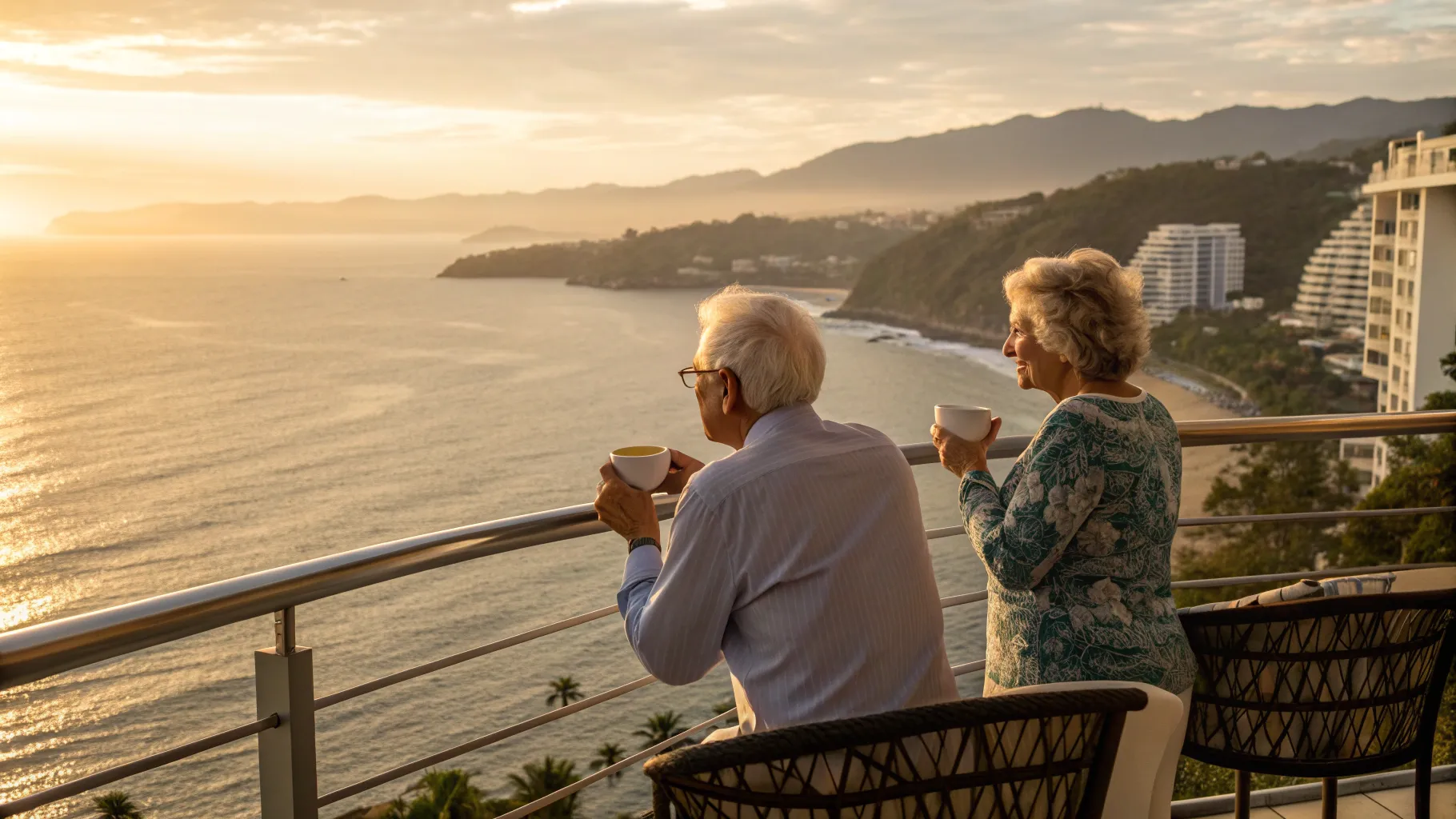 A serene infinity pool at one of the top 10-14 day senior friendly puerto vallarta resorts, overlooking the ocean at sunset.