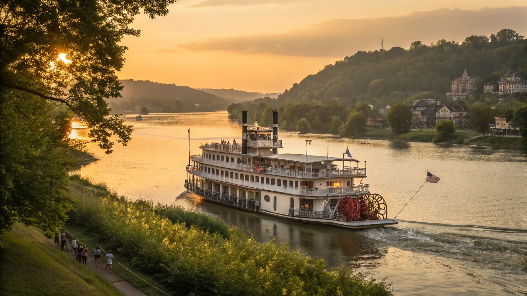A serene riverboat on the Mississippi River during a senior friendly river cruises usa.