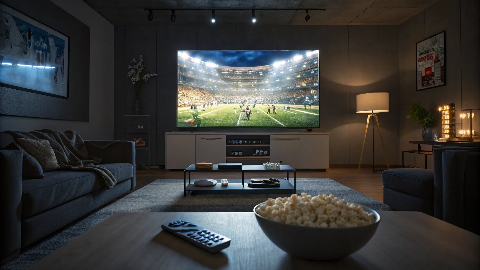 A television displaying the complete NFL Playoff Games on TV Schedule in a living room setting.