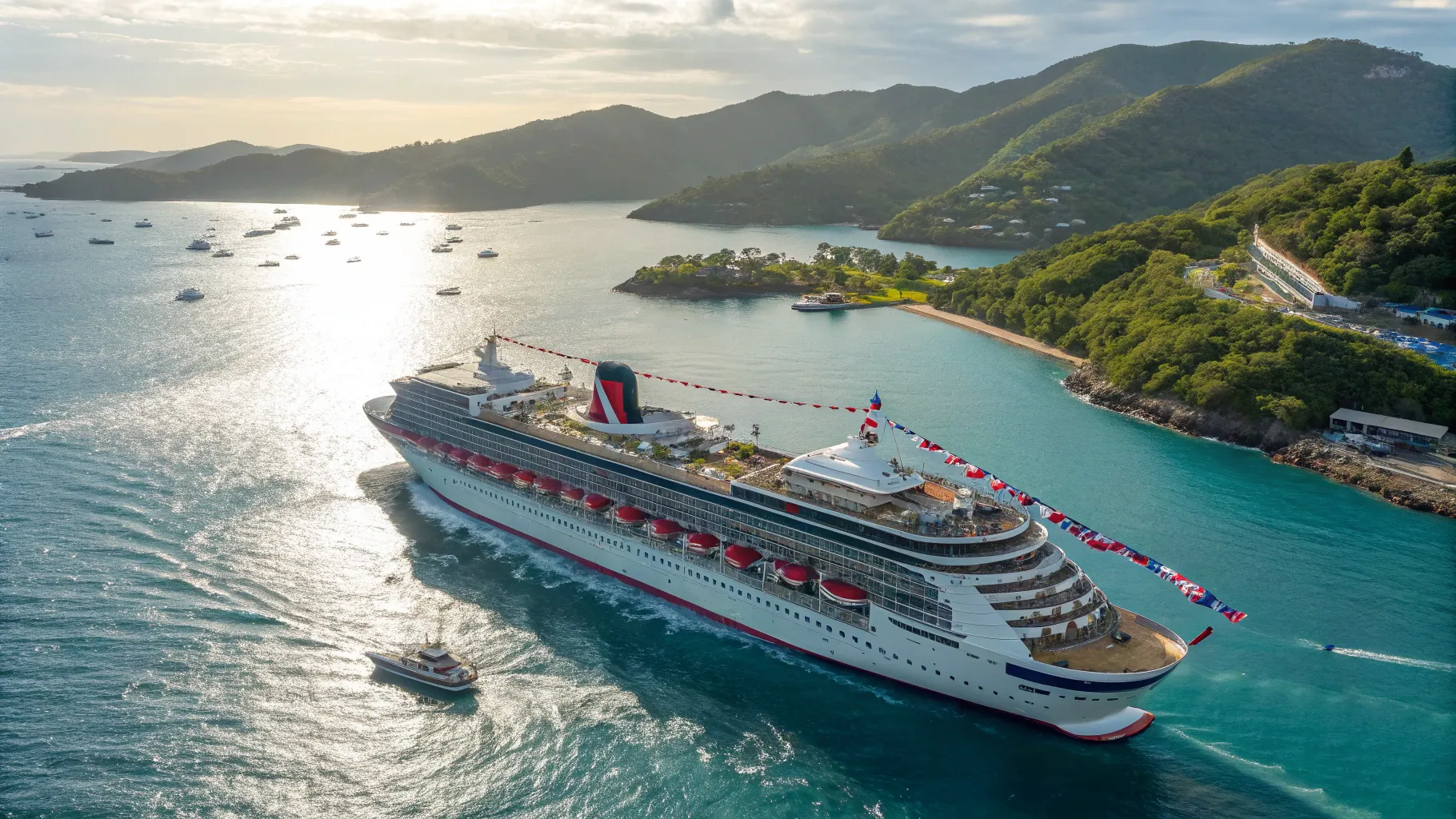 Veteran & Commemorative Cruises 2025/2026 amid blue waters and scenic coastal landscapes.