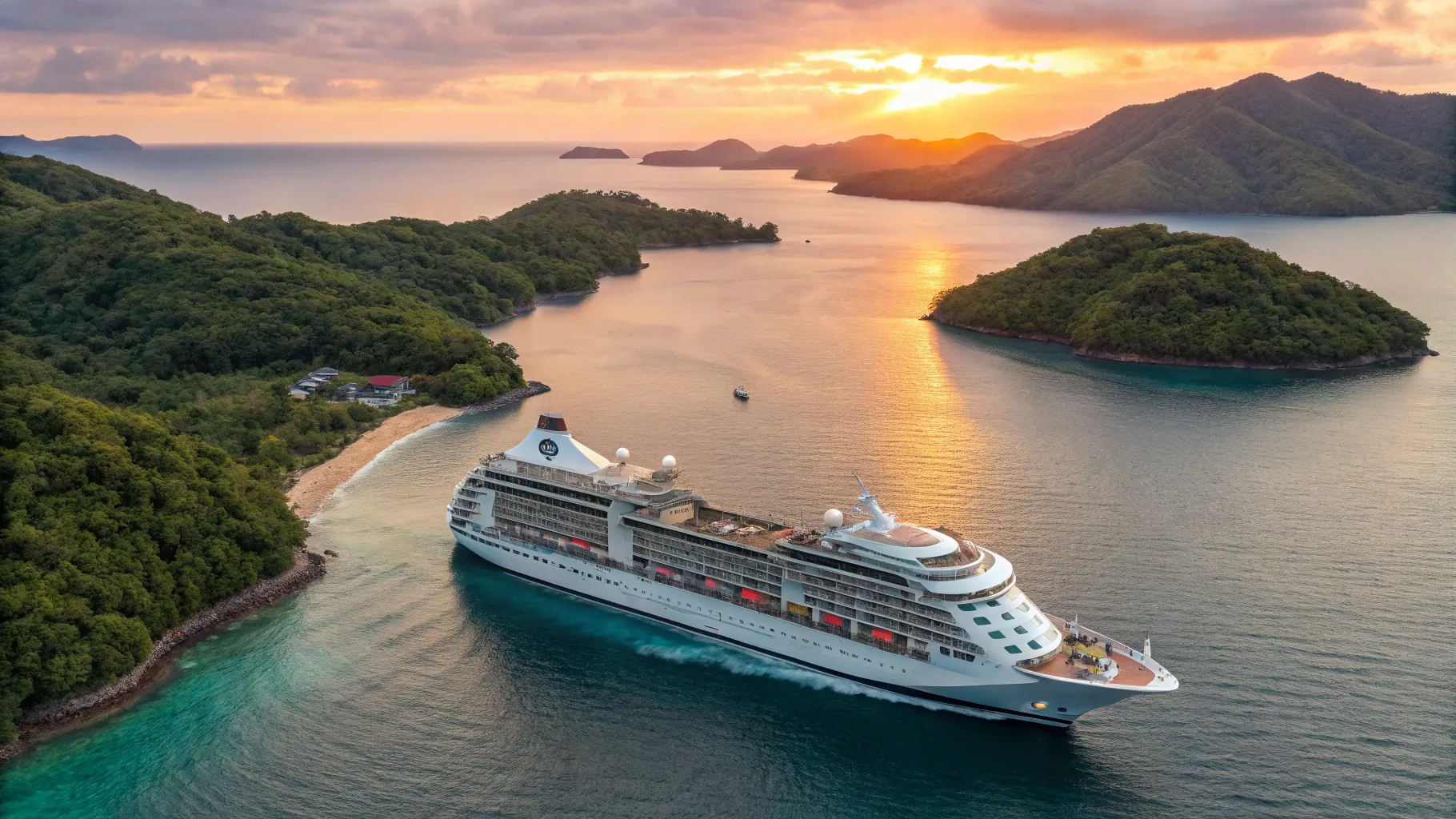 Luxury Cruises for Singles sailing at sunset, offering elegance and tranquility at sea.