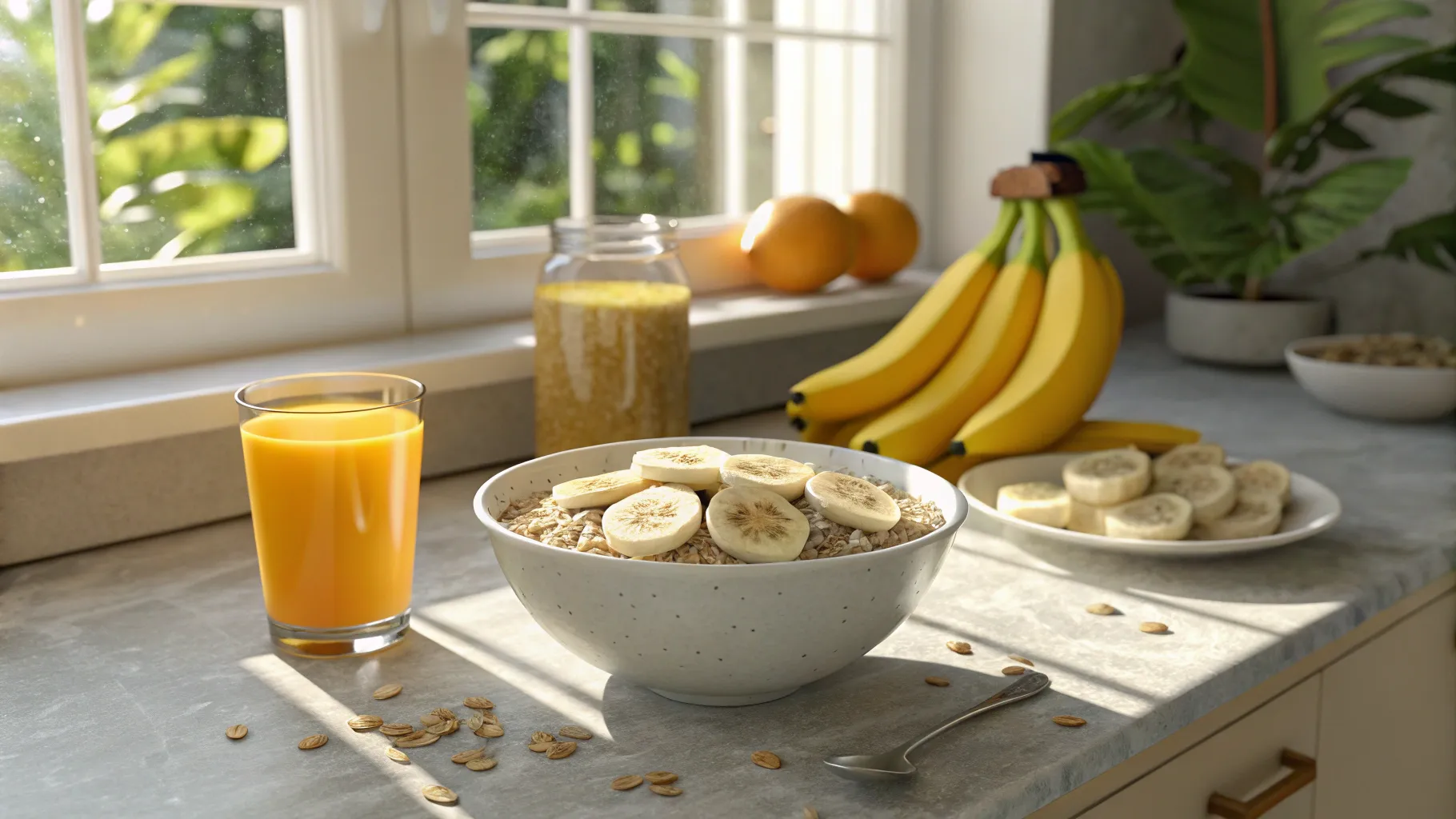 What happens to your body when you eat bananas daily? A colorful healthy breakfast scene.
