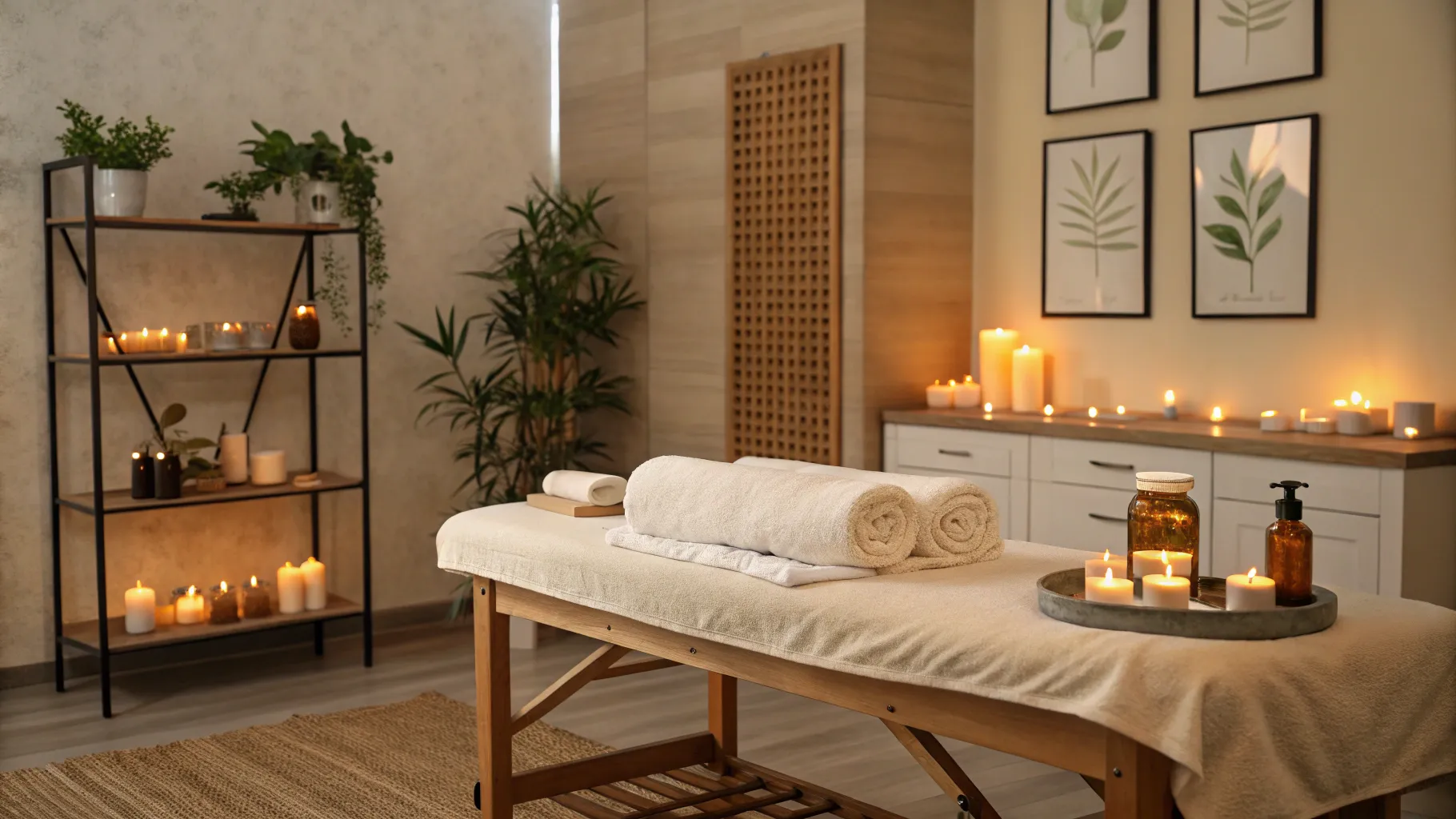 Russian Massage therapy room with soft lighting and a soothing atmosphere.