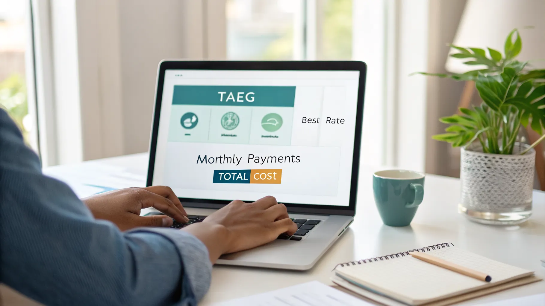 Personne utilisant un comparateur de crédit en ligne sur un ordinateur pour trouver le meilleur taux.