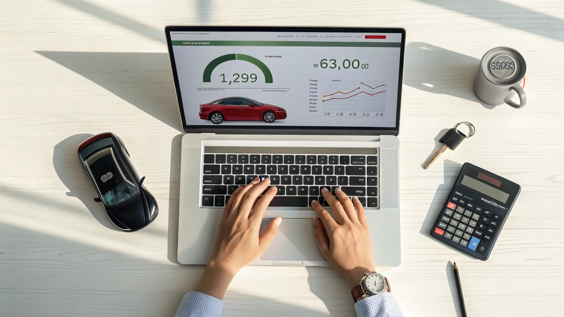 Eine Person nutzt einen Laptop für einen Autokredit Vergleich, um Finanzierungsoptionen zu prüfen.