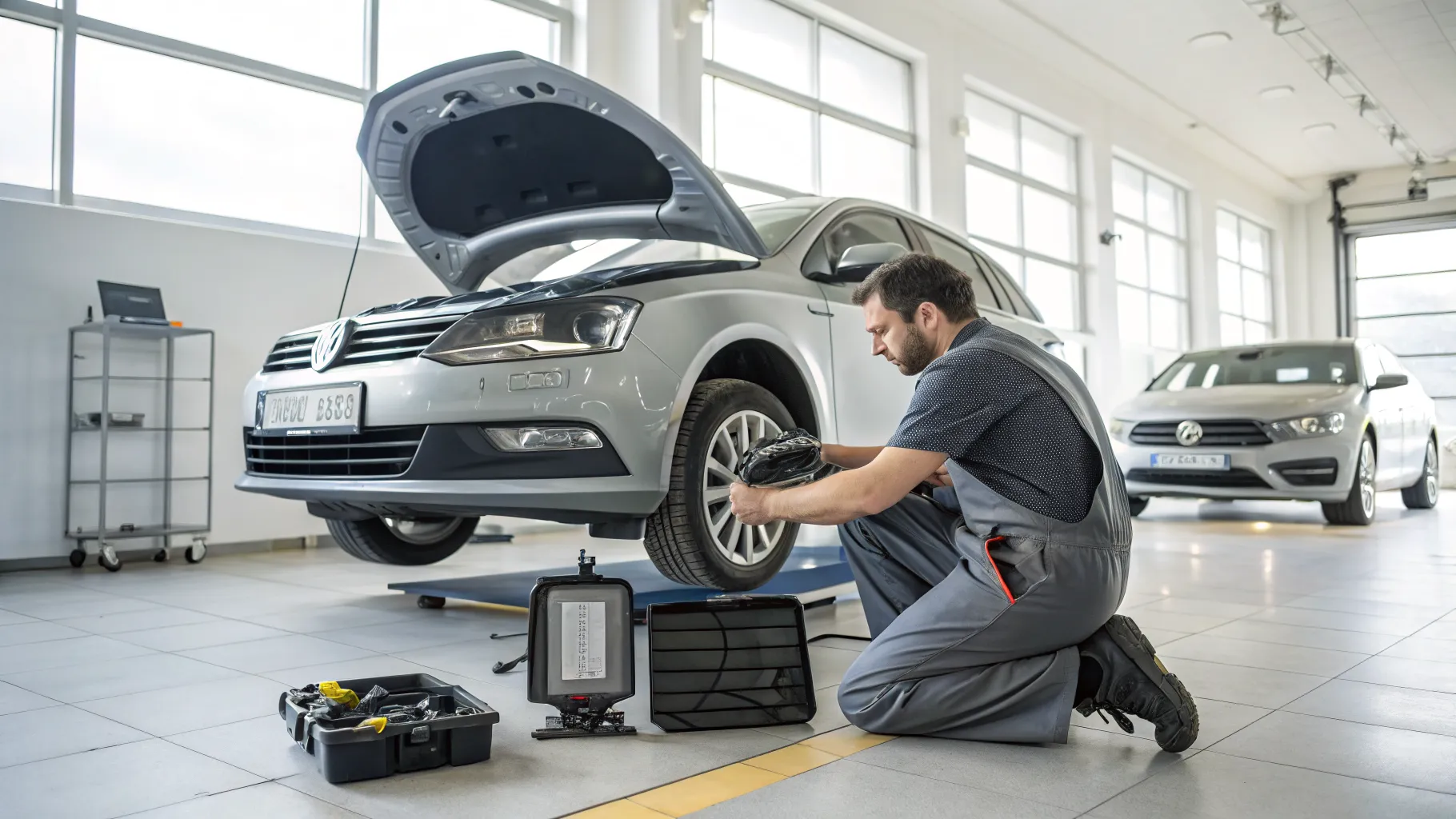 Piața auto rulată în creștere în România, cu o mașină second hand fiind inspectată.