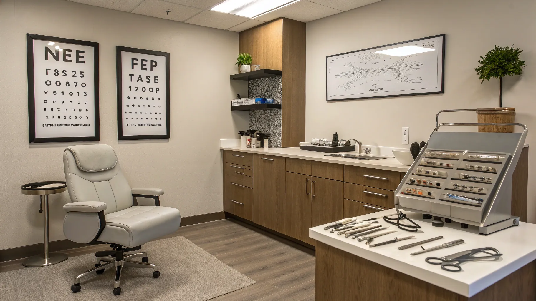 Øjenlågsoperation for ældre in a modern consultation room with surgical tools.