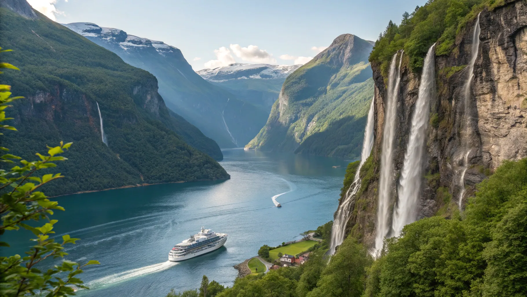 Nordische Naturwunder: Norwegen-Kreuzfahrten direkt ab Kiel, dramatic fjord landscape.