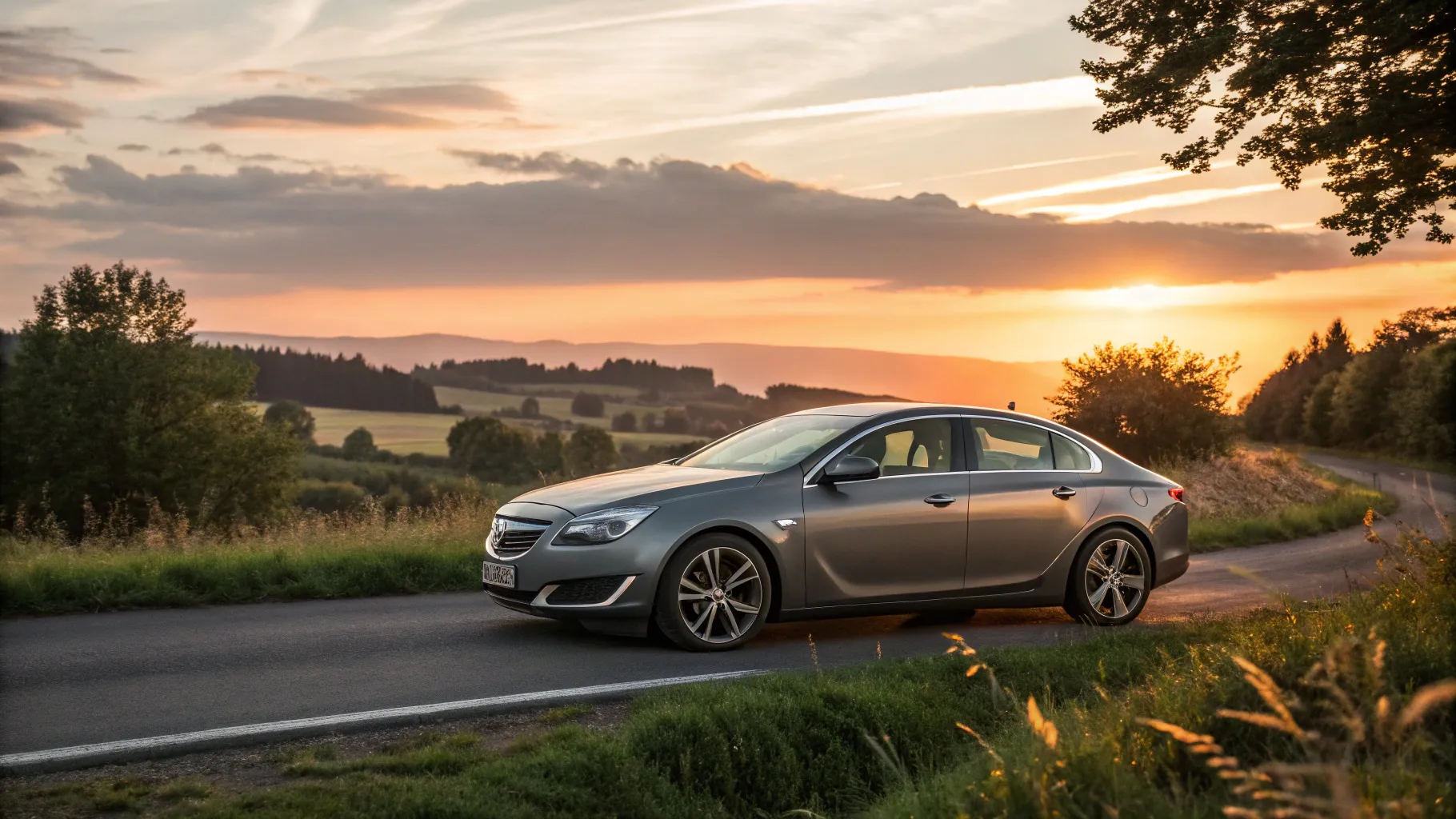 Gebrauchter Opel Insignia zu verkaufen, showcasing its sleek design in a scenic setting.