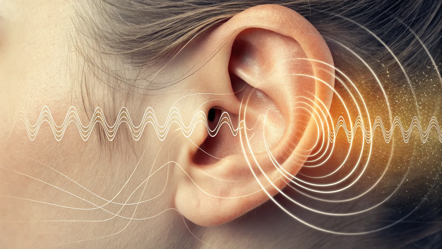 Tinnitus: Häufige Anzeichen erkennen und bewährte Behandlungen zeigen sound waves around an ear.