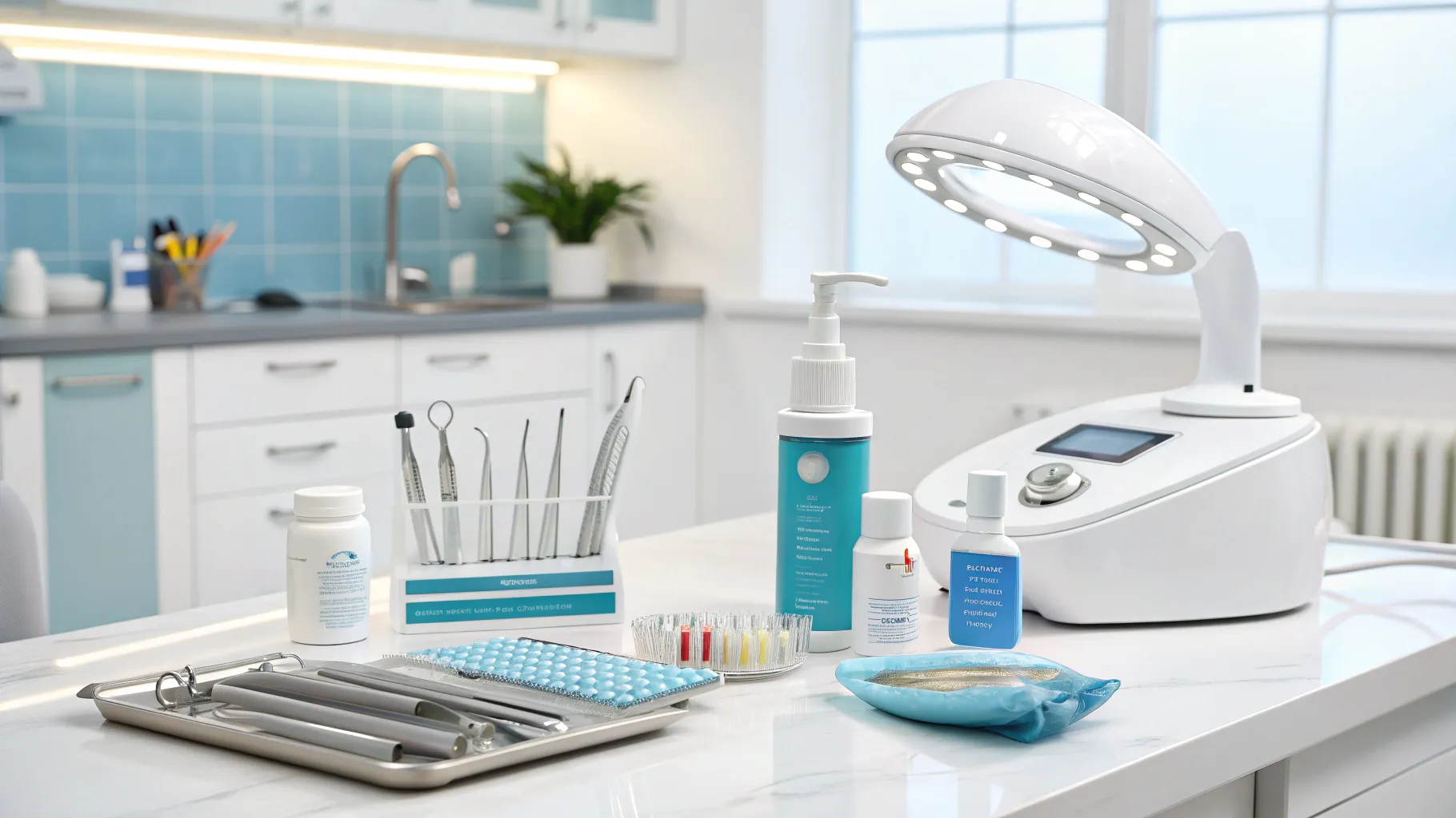 MB26-10652-hauszahnpflege-vs-professionelle-zahnaufhellung-2025 Dental tools and whitening products.