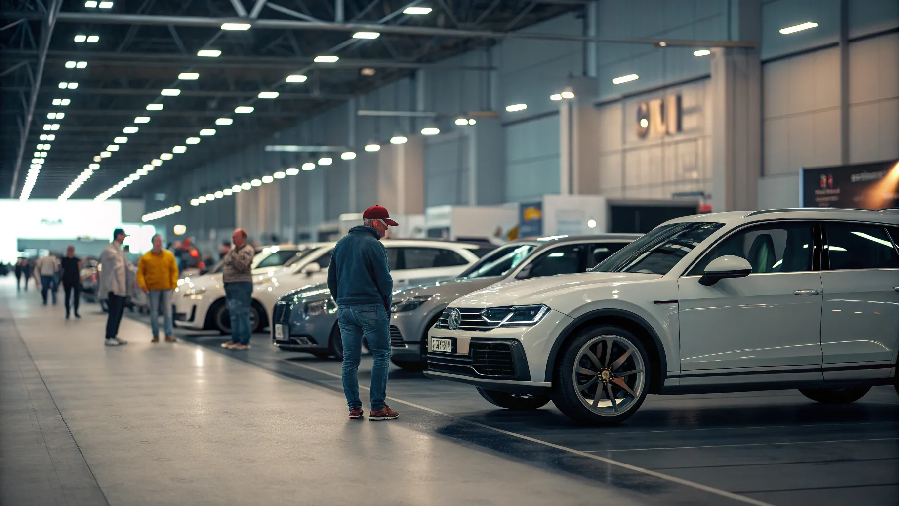 Beschlagnahmte Fahrzeuge auf einer Auktion in Deutschland mit Bietern im Hintergrund