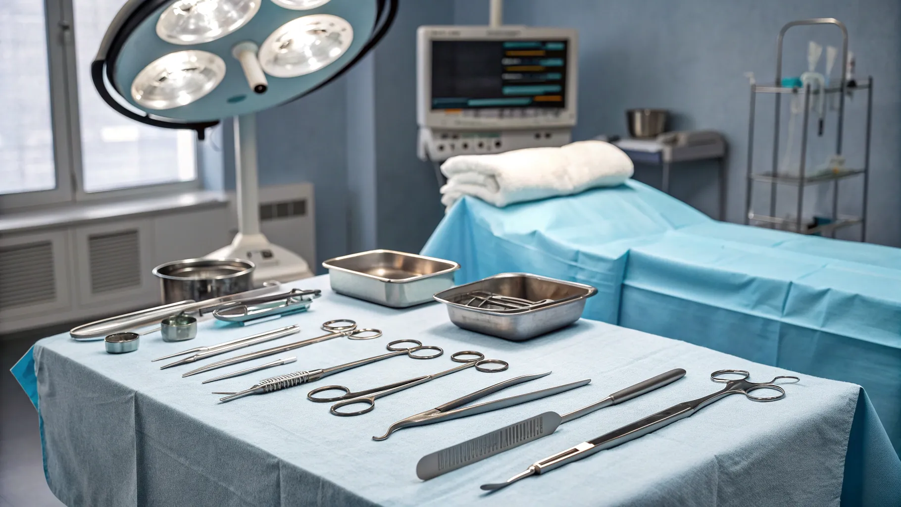Lidstraffung für Senioren in a clinical setting with surgical instruments and tools.