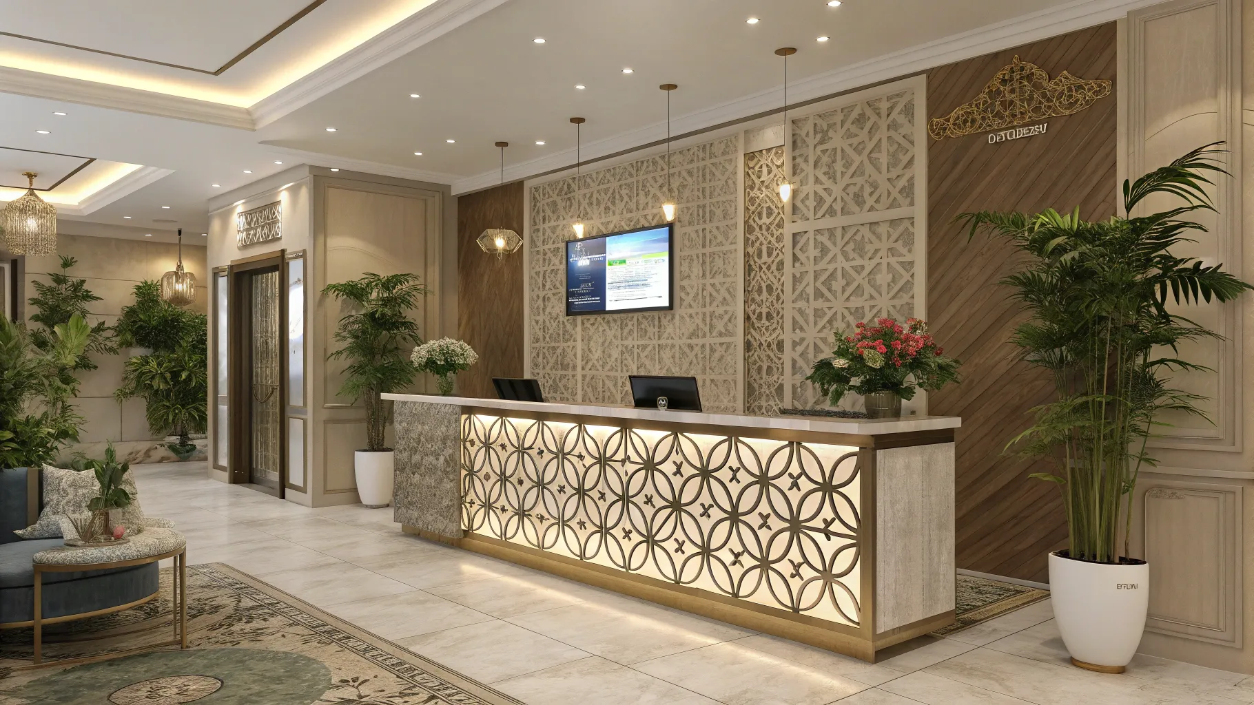Empfangsjobs showcase a modern reception area filled with elegant decor and ambiance.