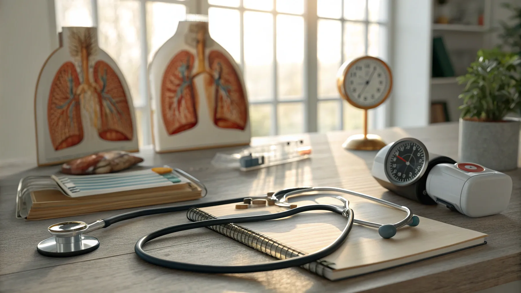10 Causes of Shortness of Breath: A serene medical setting with respiratory tools and models.