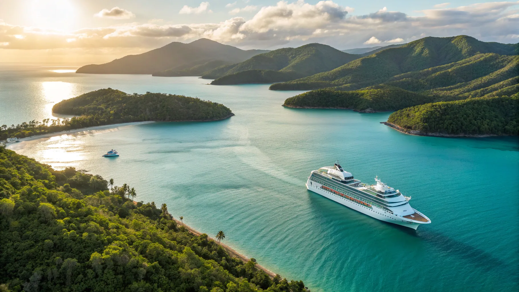 3-Night Whitsunday Cruise Guide from Brisbane: Luxurious cruise ship sailing on turquoise waters.