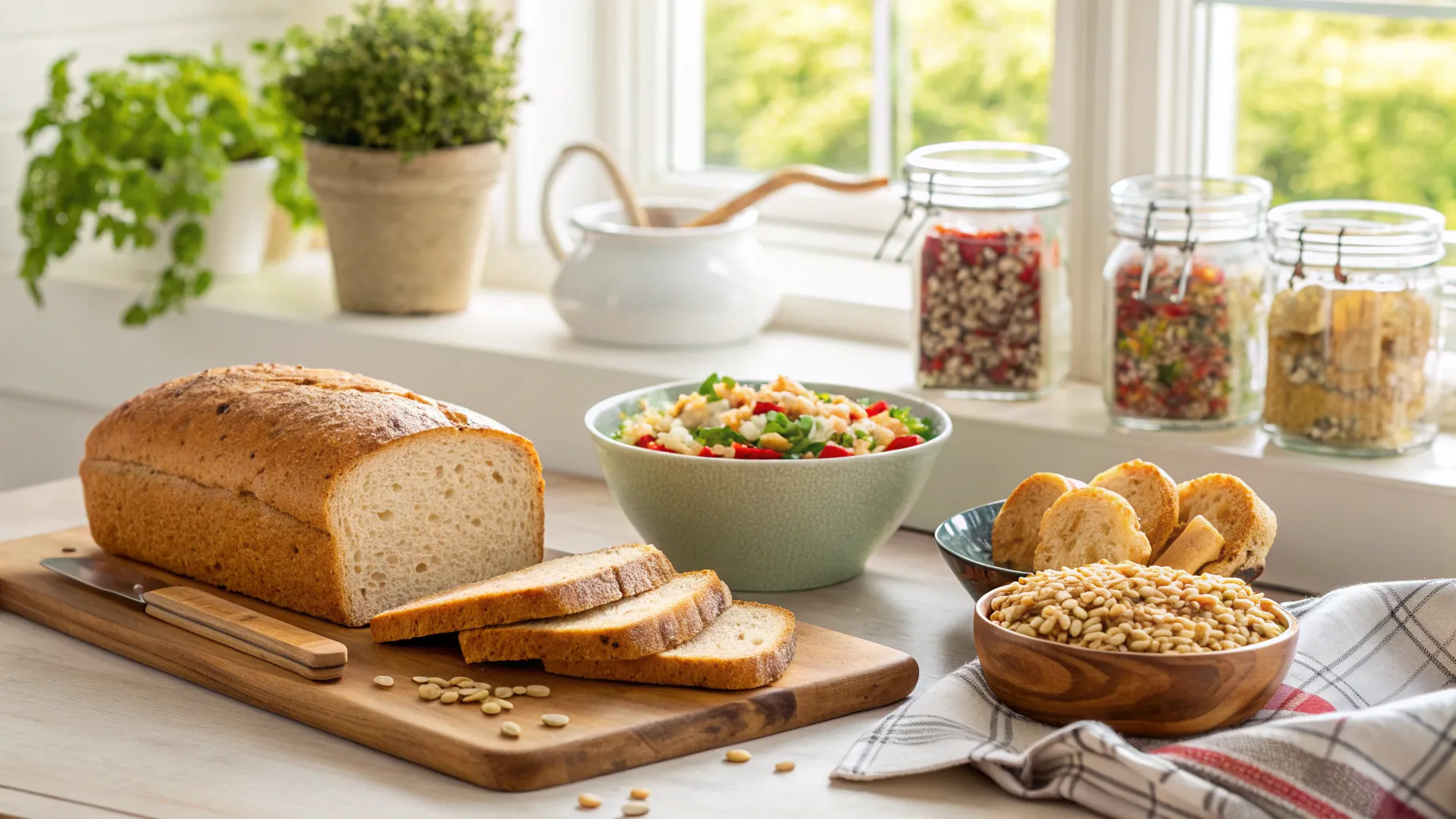 5 Symptoms of Gluten Intolerance: gluten-free foods in a cozy, bright kitchen setting.