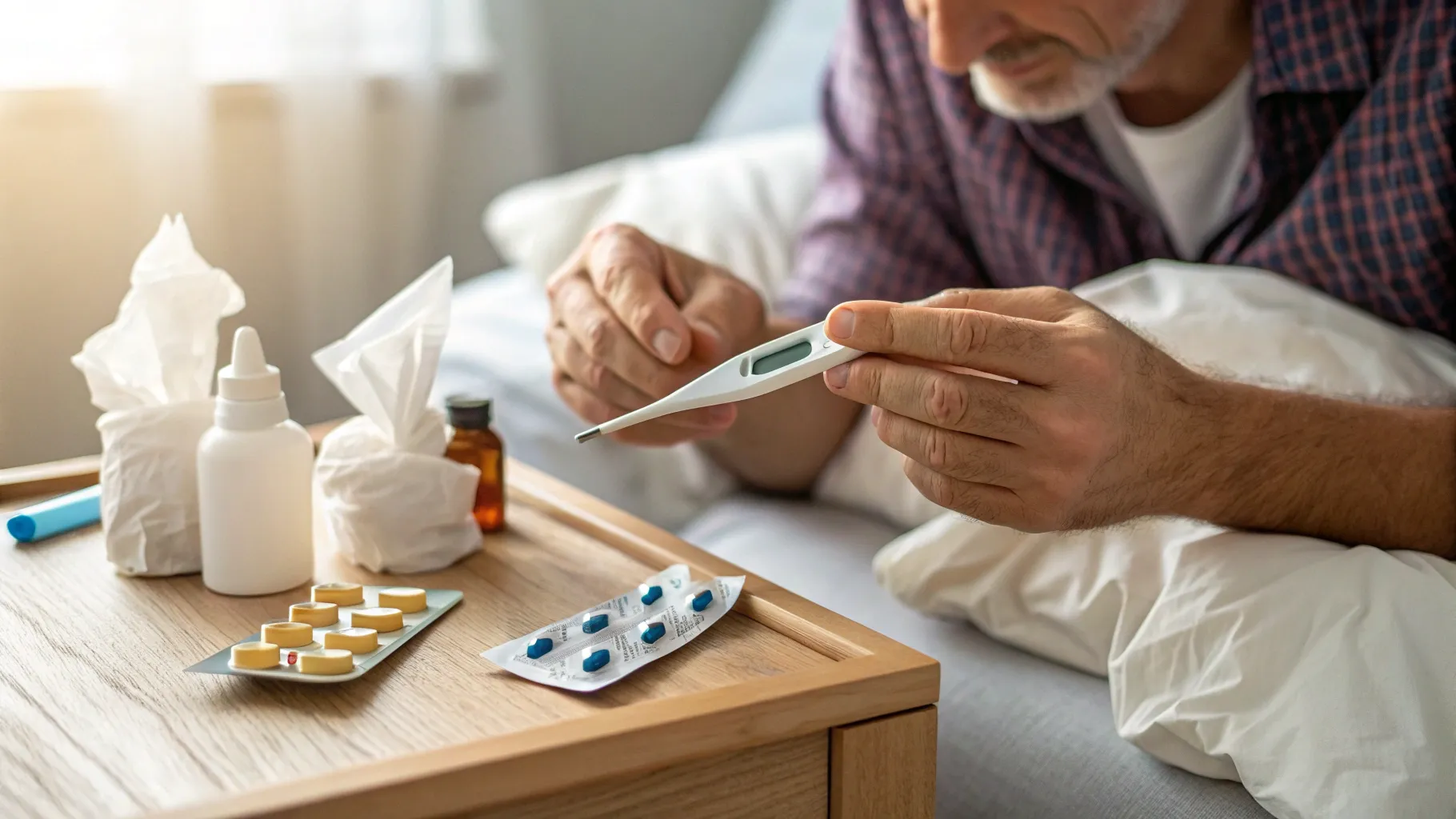 Are men more prone to colds due to hormonal differences? A man looks tired while indoors.