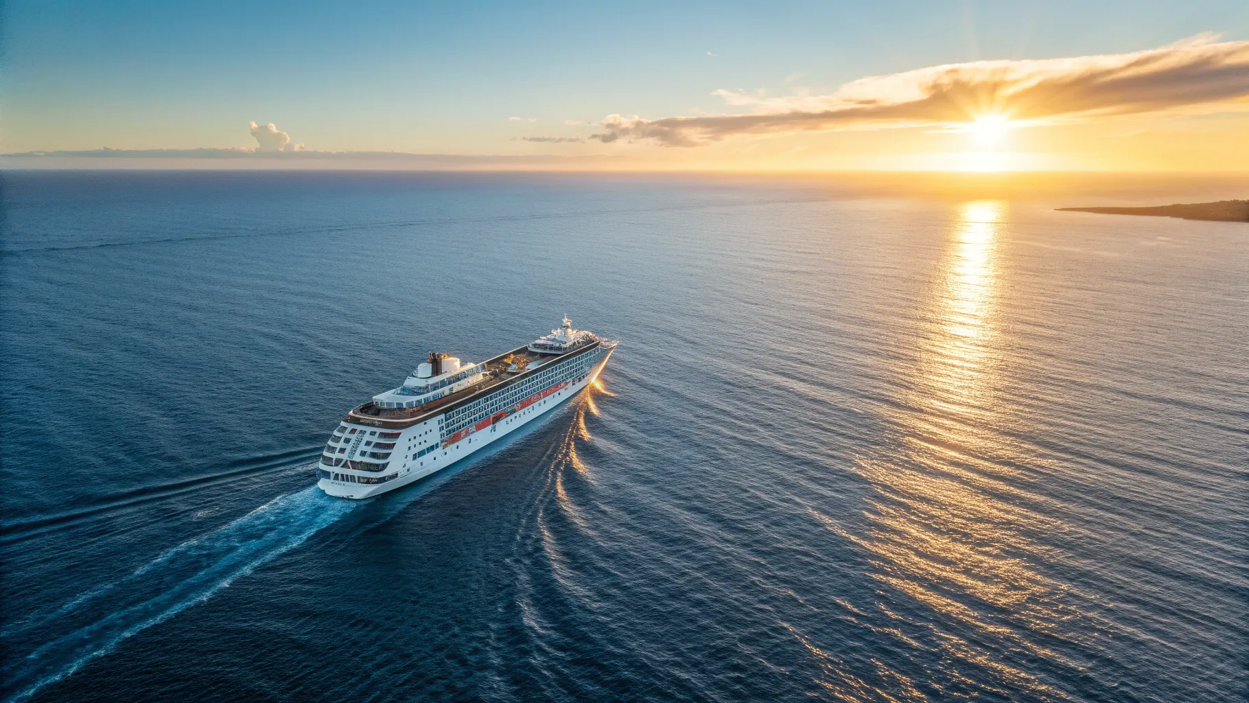 Luxury cruise ship sailing through the Tasman Sea from Auckland to Sydney, clear skies and calm waters, 2026