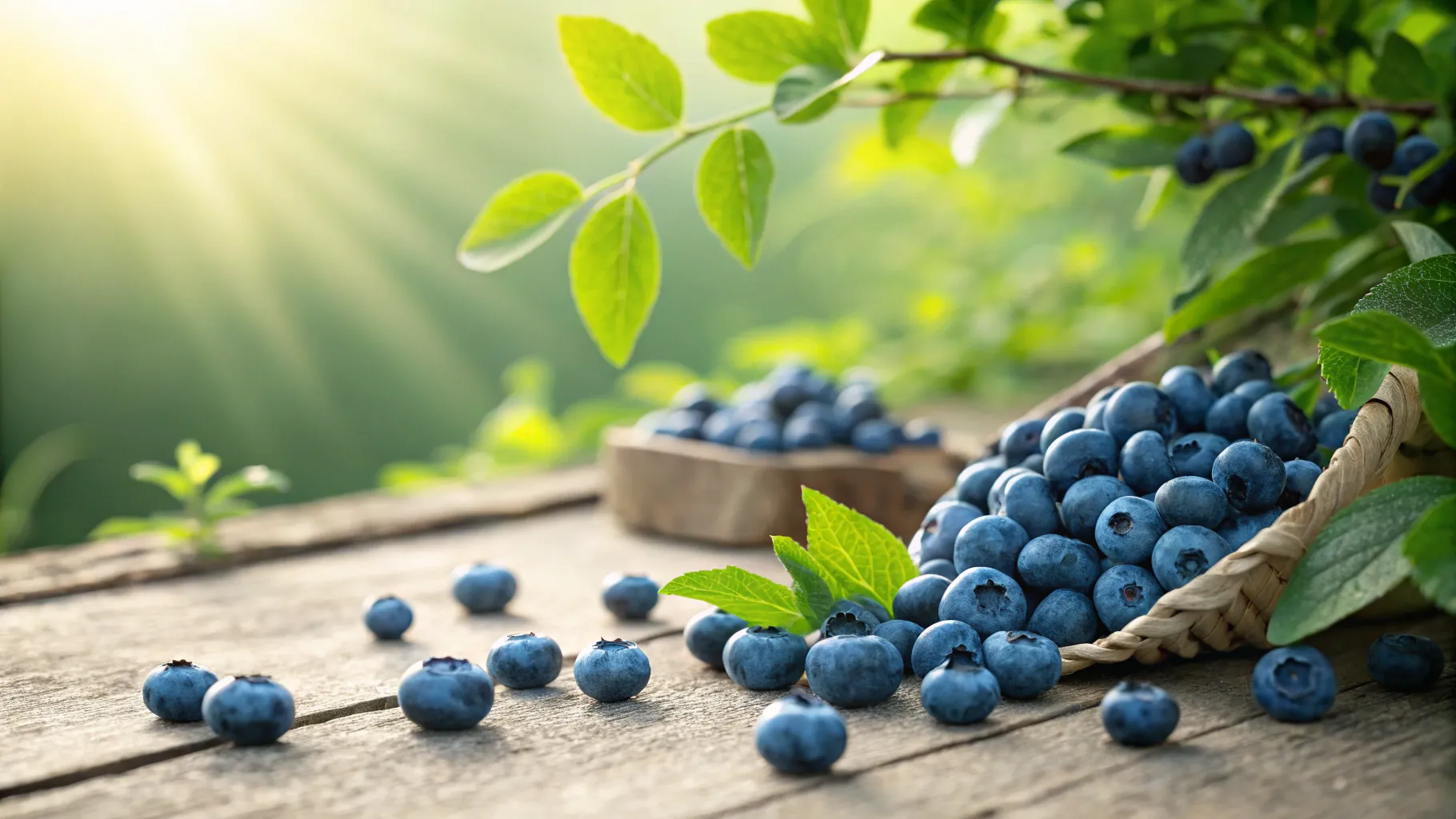 Blueberries’ surprising effect on brain health depicted with fresh berries and foliage.