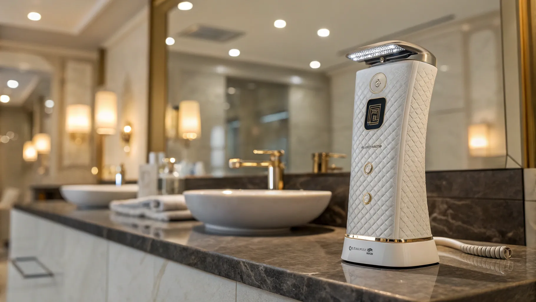 Hydromax for ED features the device on a stylish countertop with soft lighting.