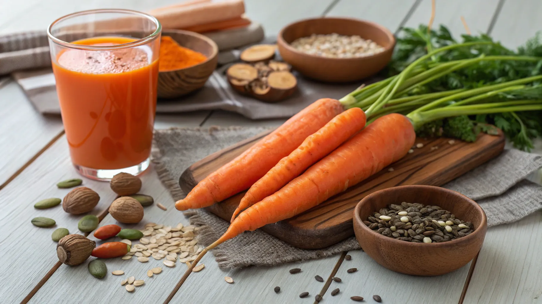 Carrots’ little-known eye benefits highlighted with fresh carrots and healthy snacks.