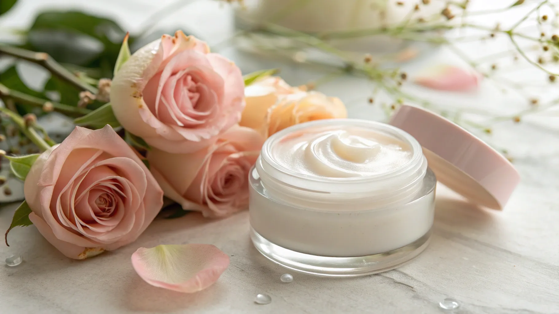 Collagen cream for wrinkles around lips displayed elegantly with floral accents.