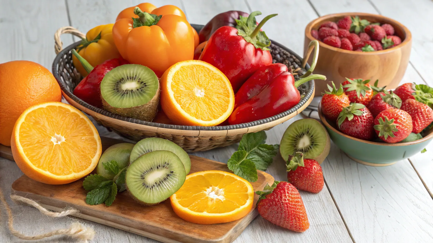 What are the common symptoms of vitamin C deficiency in the body? Fresh fruits showcase health.