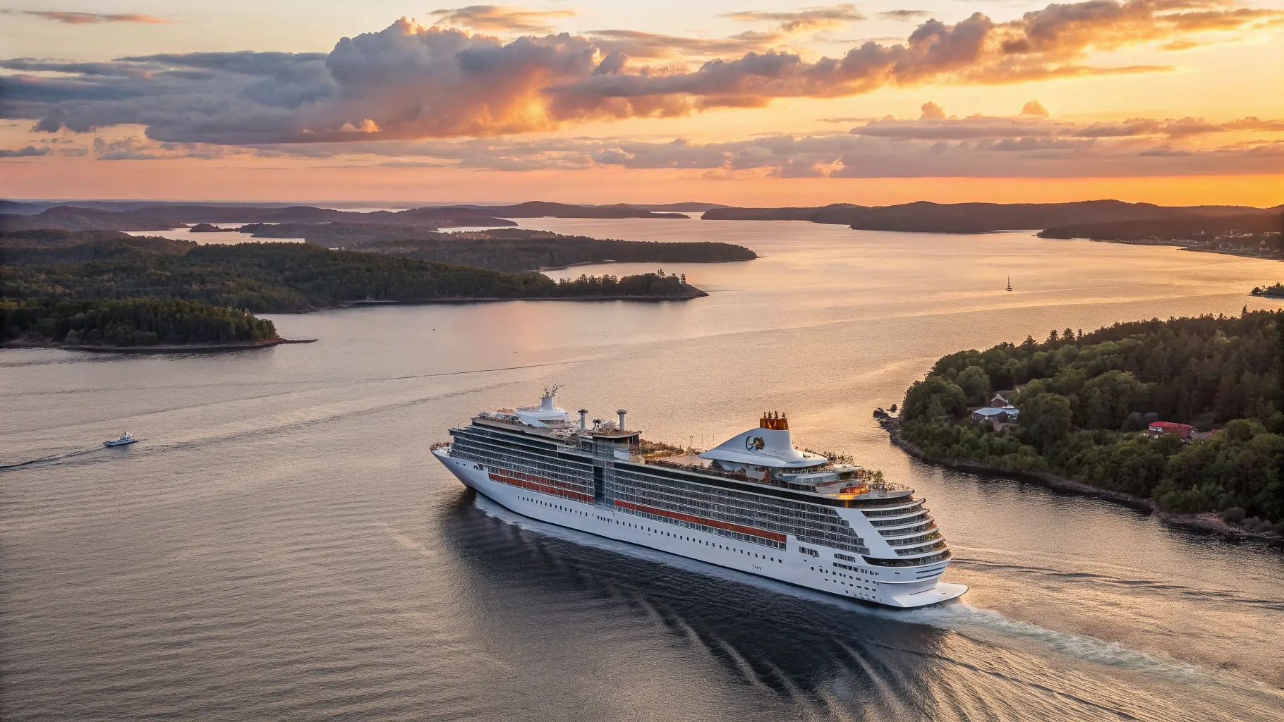 Cruises from Sydney to Sweden 2025/2026 offer stunning coastal scenery at sunset.