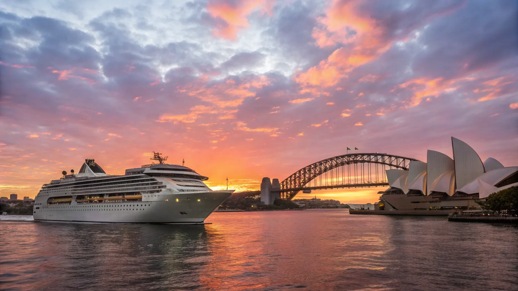 Cruises from Sydney to United Kingdom 2025/2026 showcase stunning ocean views at sunset.