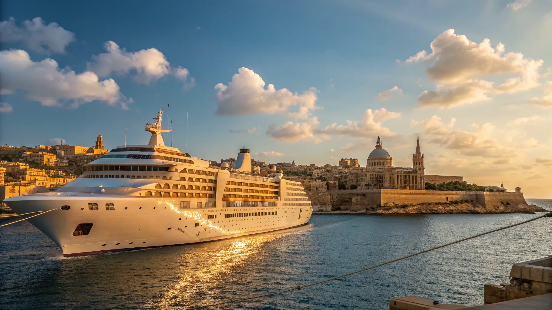 Mediterranean Jewels: Portsmouth to Malta Cruise Escapes - A luxury cruise ship near Valletta.