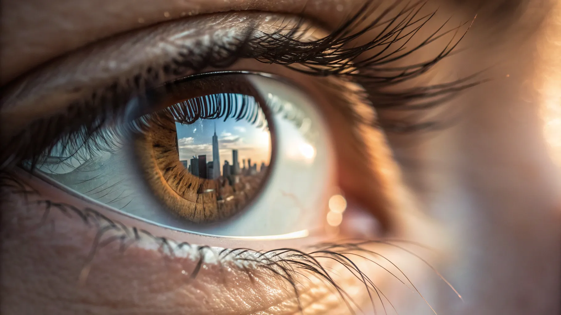 Do You Know All Glaucoma Symptoms? Eye with blurred reflection, symbolizing vision loss.