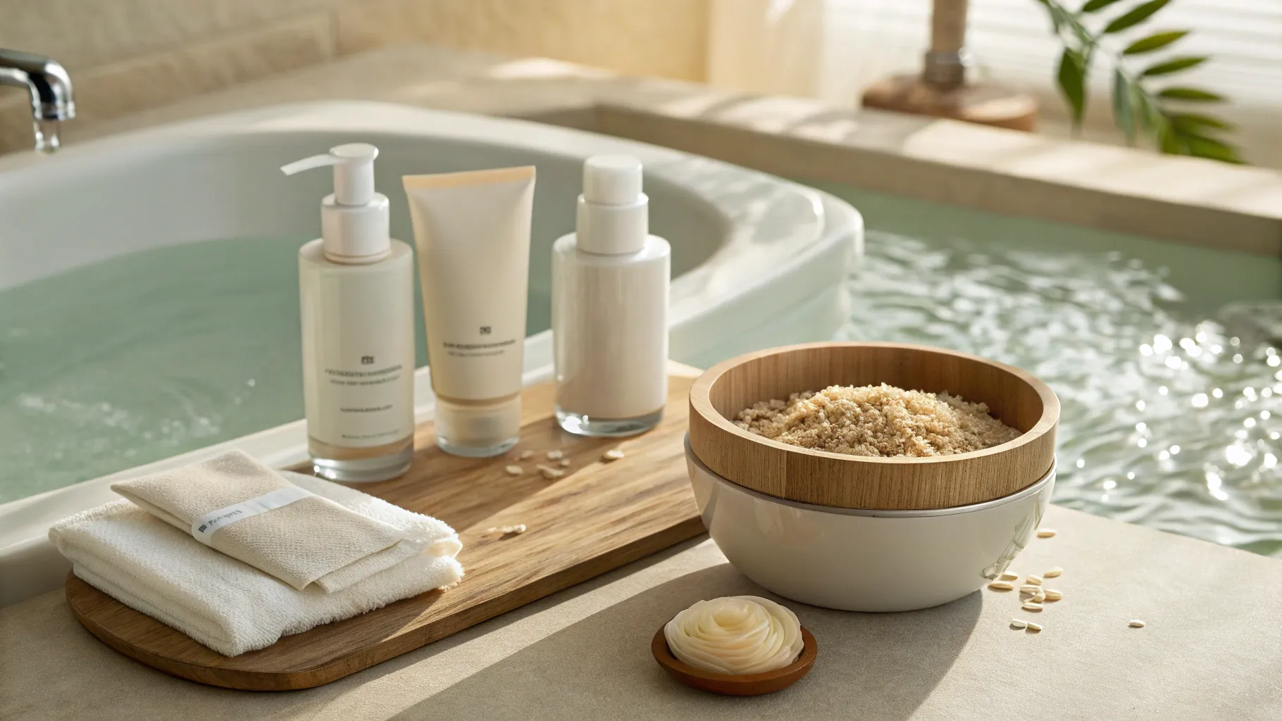 Your Guide to Itchy Skin: A soothing skincare setup in a serene bathroom setting.