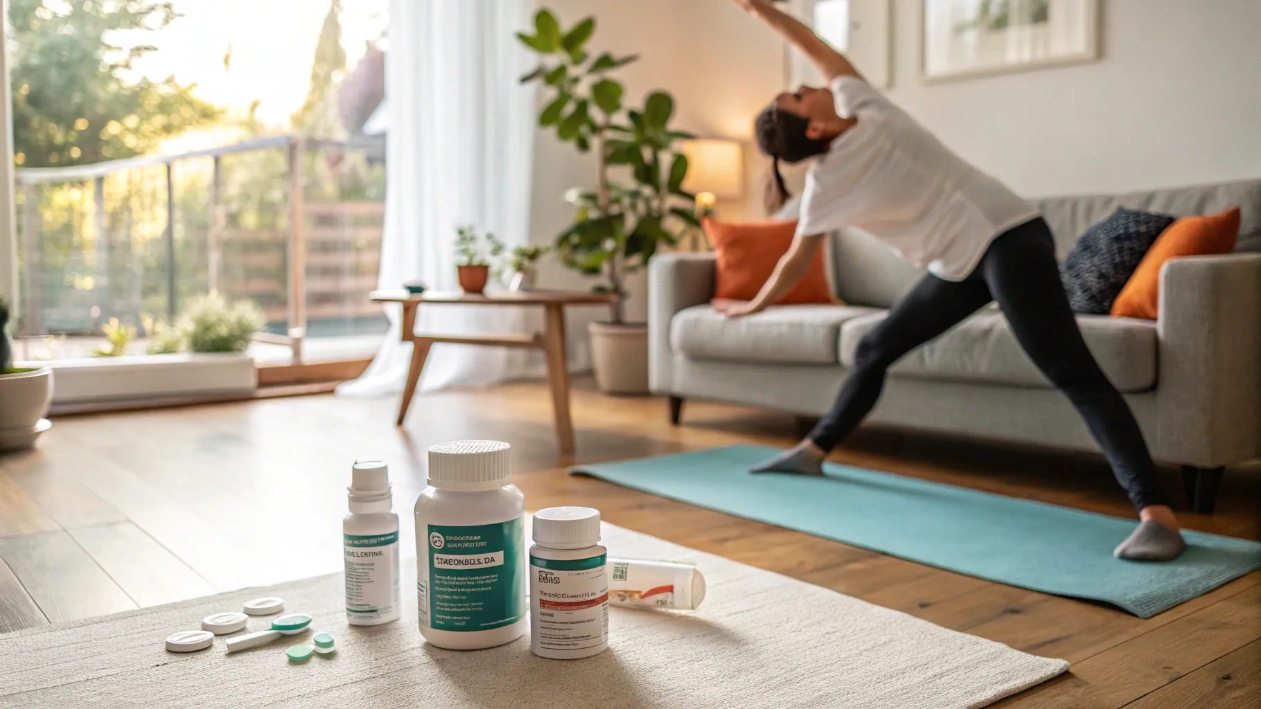 Learn The Best Medication For Hip Pain: A serene space with pain relief options and yoga.
