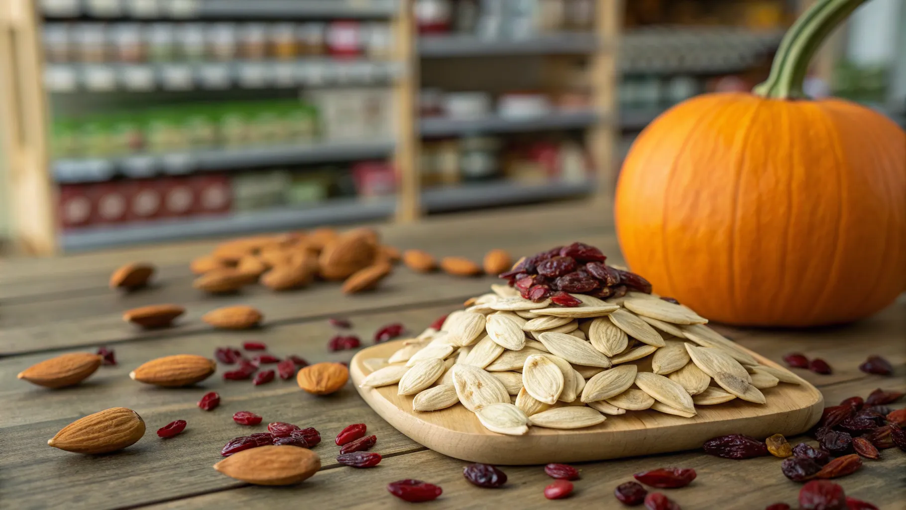 Pumpkin Seeds Role in Memory Boosting: A visually appealing spread of seeds and nuts.