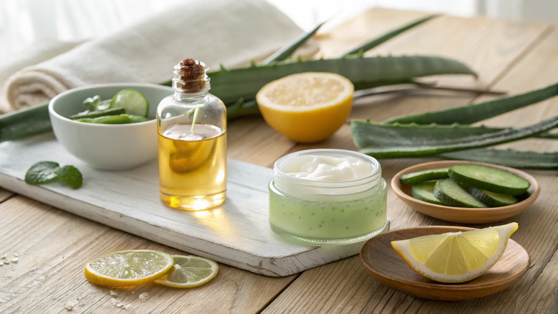 Preventing Age Spots with natural remedies displayed in a soothing skincare setting.