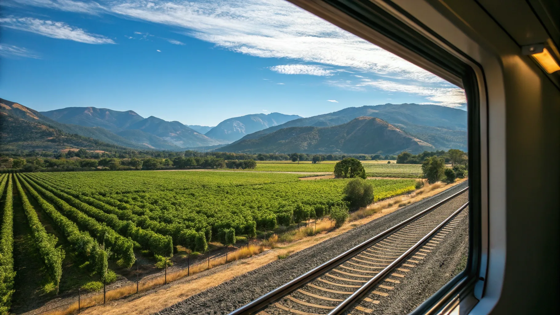 San Francisco to Lake Tahoe Train Tour captures a stunning scenic view from the train.