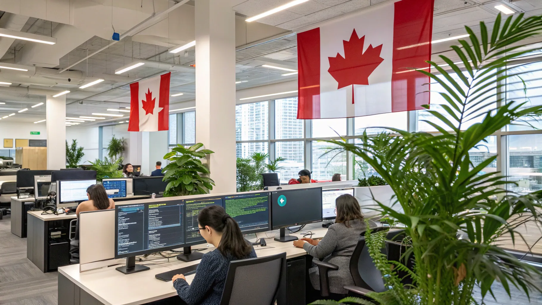 Software Engineering Jobs in Canada feature diverse professionals in a vibrant workspace.