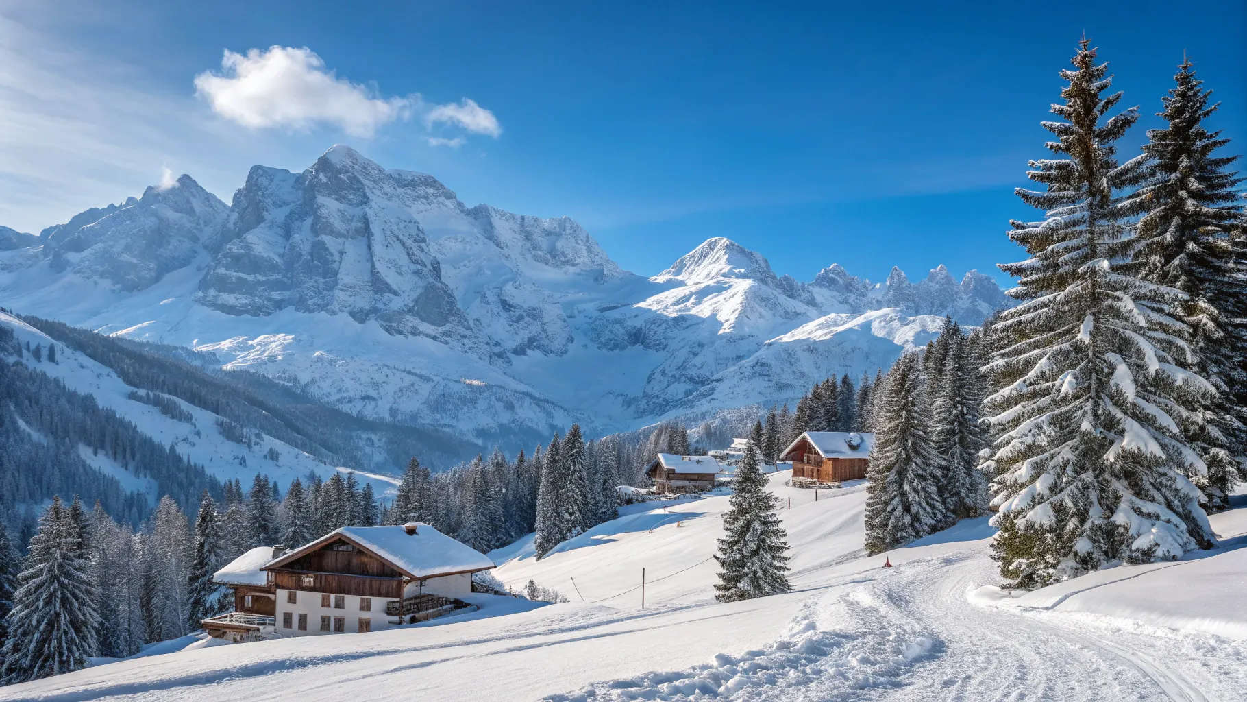 Best ski resorts with a stunning winter landscape and cozy chalets among snow-capped peaks.