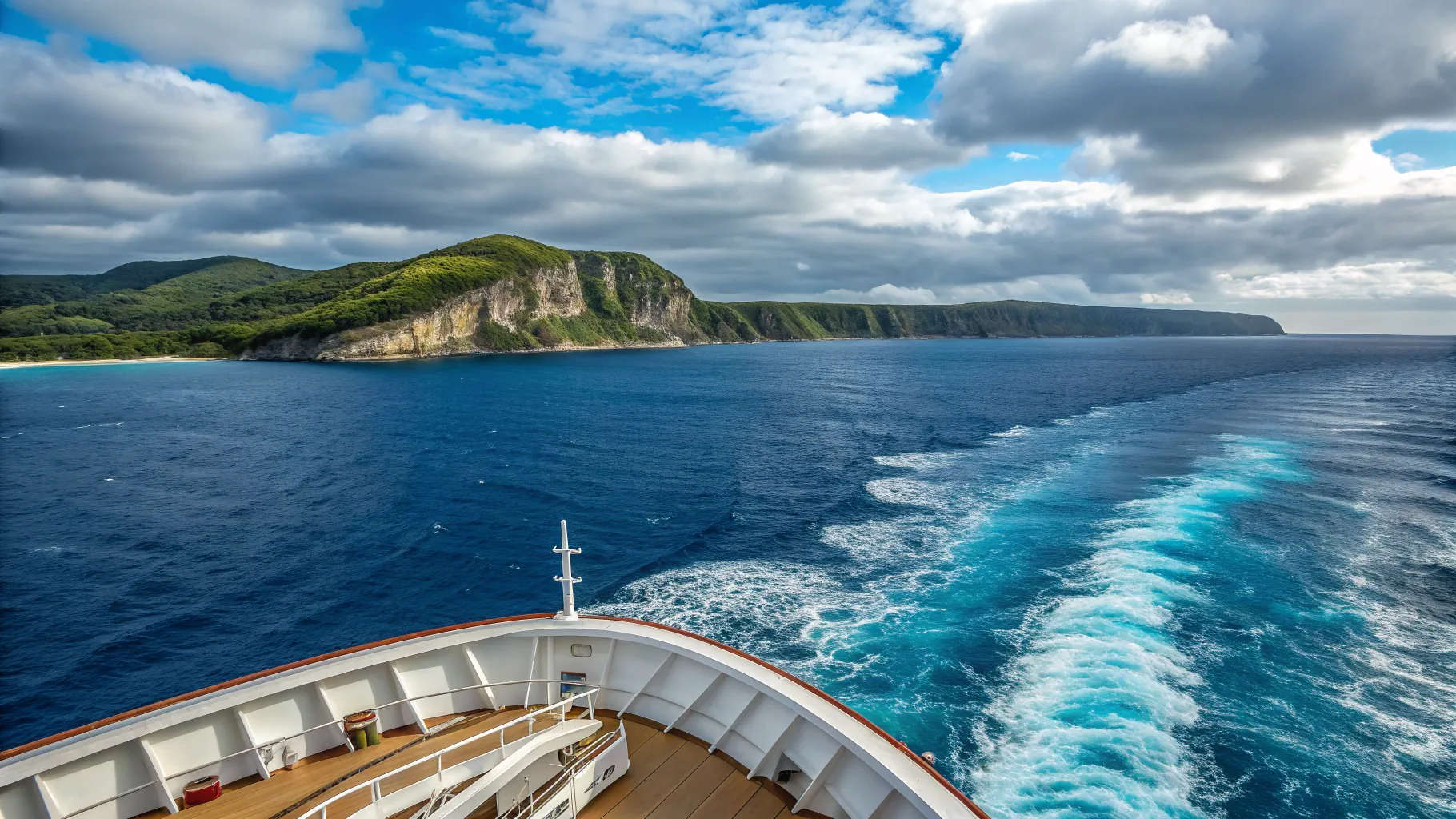 Sydney to Kangaroo Island Cruise with breathtaking ocean views and lush island silhouette.