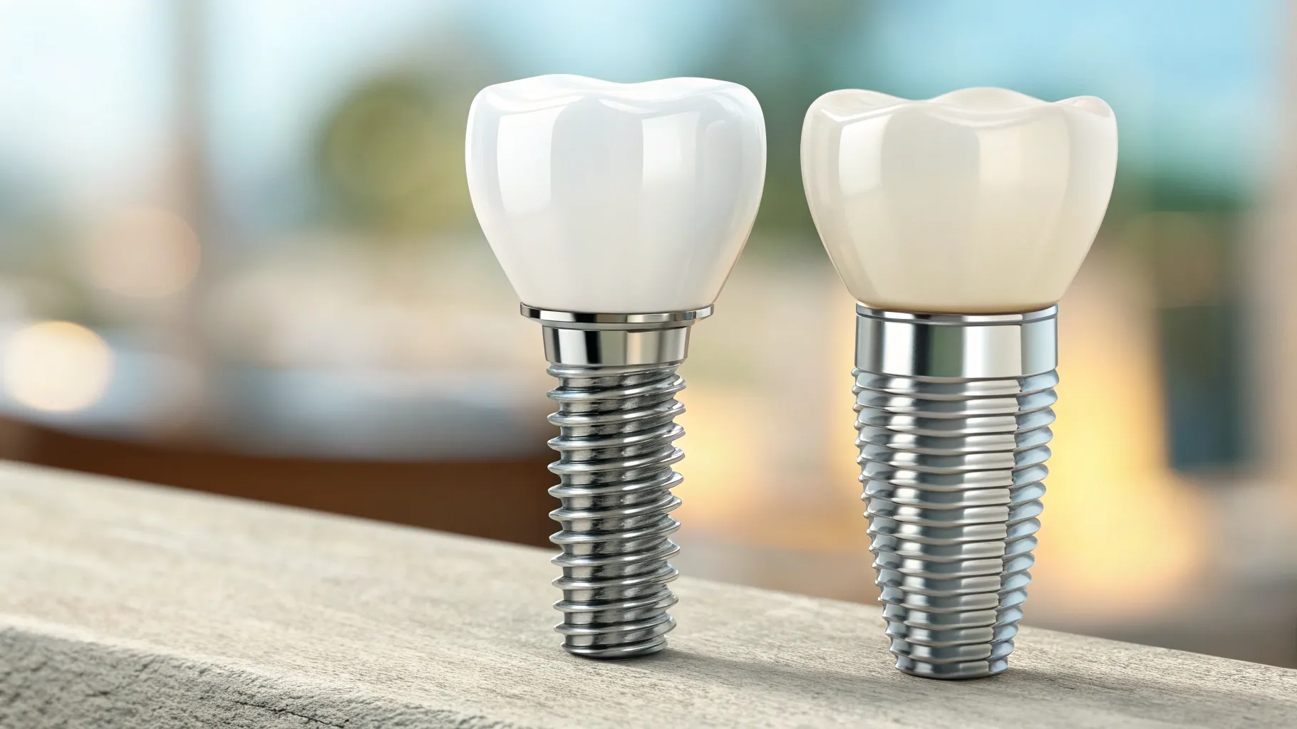 Choosing Between Titanium and Zirconia Implants: Two dental implants showcasing textures.